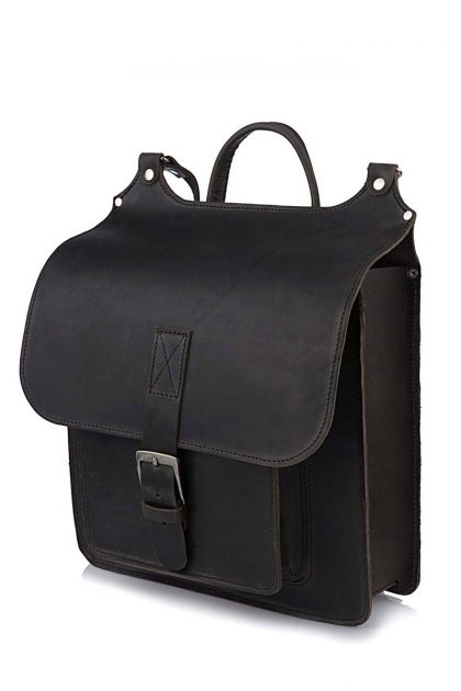 Square Shape Leather Backpack - Μαύρο