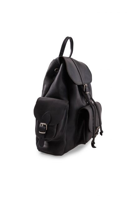 Classic leather backpack side pockets - Μαύρο