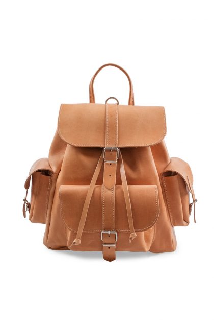 Classic leather backpack side pockets - Φυσικό