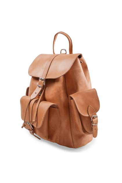 Classic leather backpack side pockets - Φυσικό