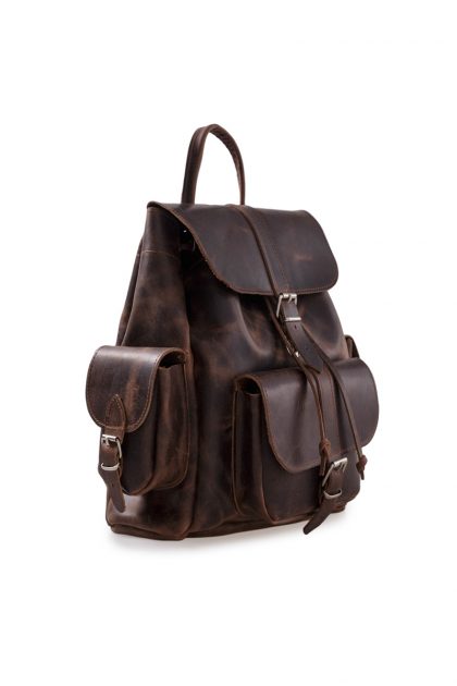 Classic leather backpack side pockets - Καφέ