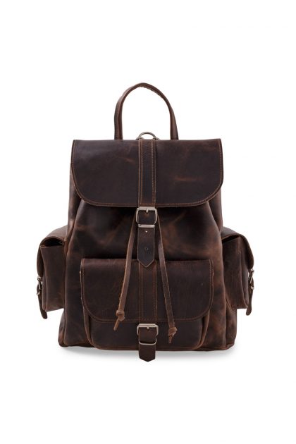 Classic leather backpack side pockets - Καφέ