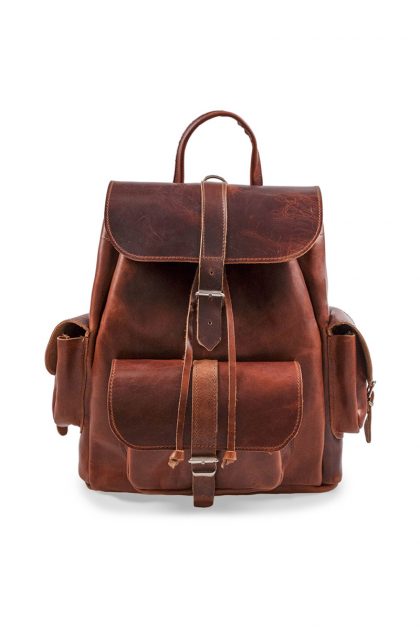 Classic leather backpack side pockets - Μελί