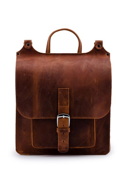 Square Shape Leather Backpack - Μελί