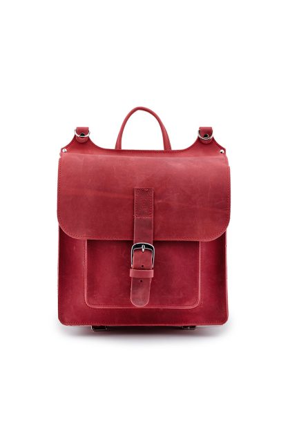 Square Shape Leather Backpack - Μπορντό